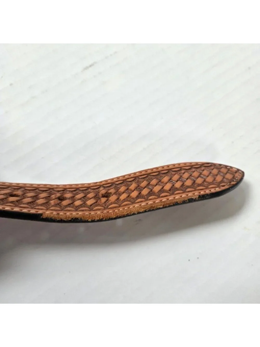 Nocona Belt Mens 38 Brown Tooled Leather Embroidered Inlay Western Cowboy Rodeo